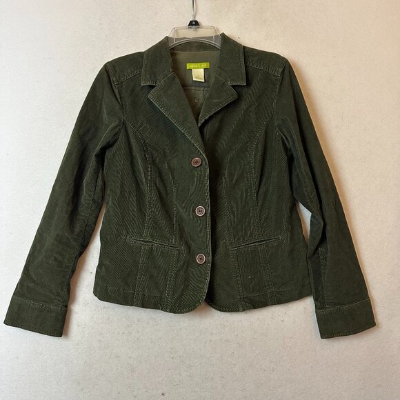 Sigrid Olsen jacket Womens 10 dark green corduroy Notch Lapel button up academia - Picture 1 of 6